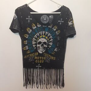Affliction Womans Small American Customs Motor Club Native American Skull